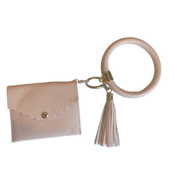 Pink Wristlet Wallet Tassel Keychain NWOT - Picture 2 of 7